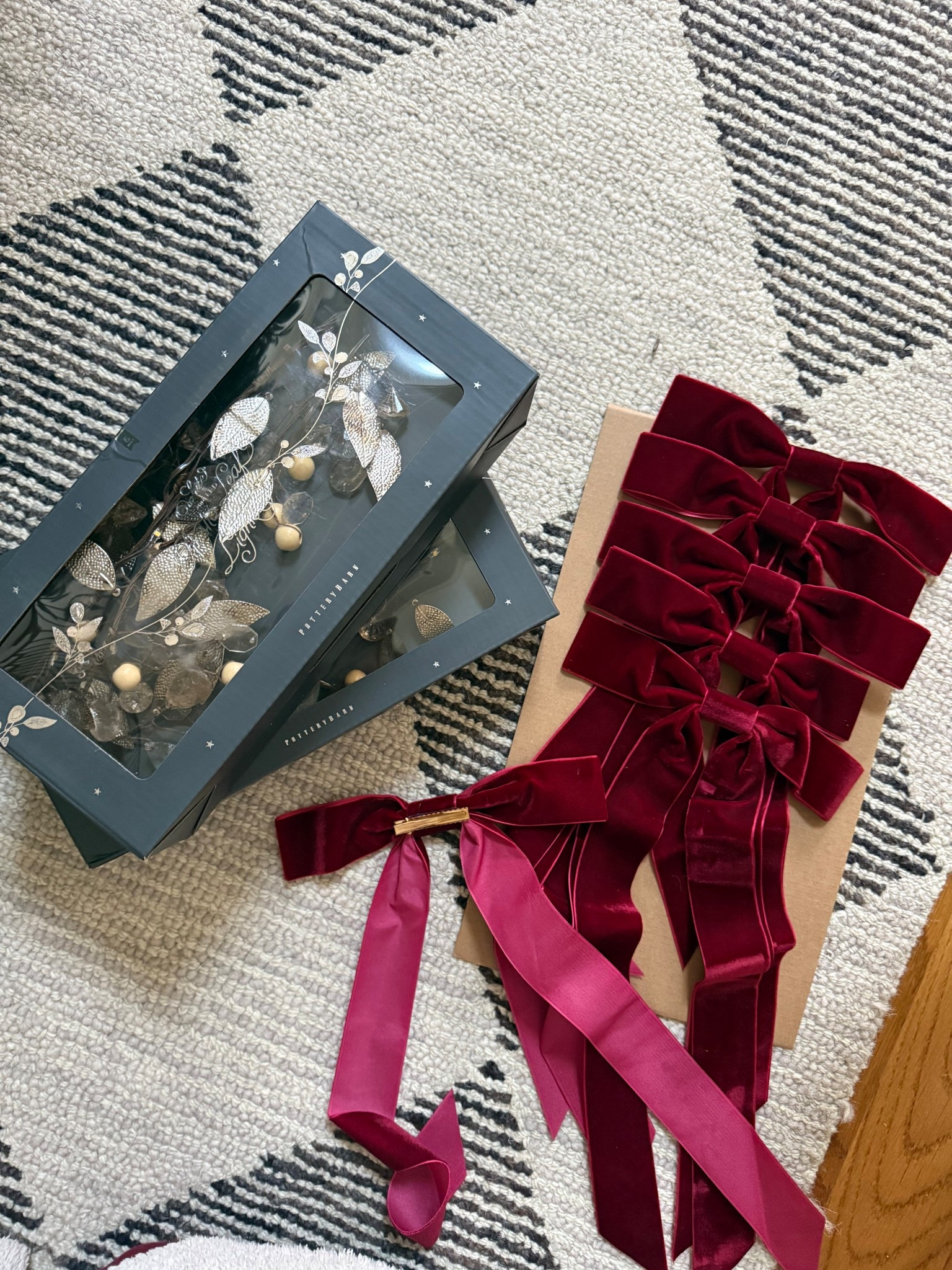 Pretty pottery barn battery string lights and velvet bows are going in the front entry tree and our rental property trees!

#LTKHome #LTKHoliday