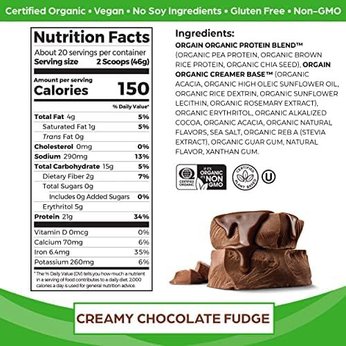 Orgain Organic Vegan Protein Powder,Creamy Chocolate Fudge -21g of Plant Based Protein, Low Net C... | Amazon (US)