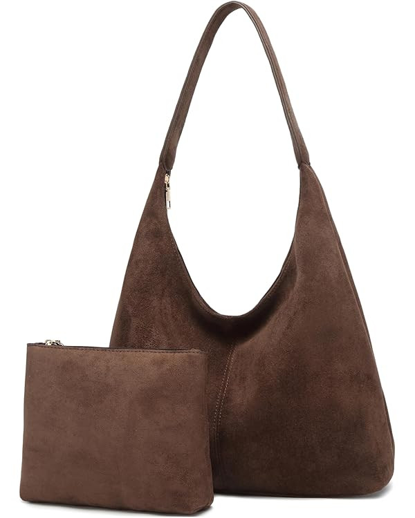 Slouchy Suede Hobo bag for Women Casual Shoulder Bag Soft Cresent Tote Purse Handbag Work Travel | Amazon (US)