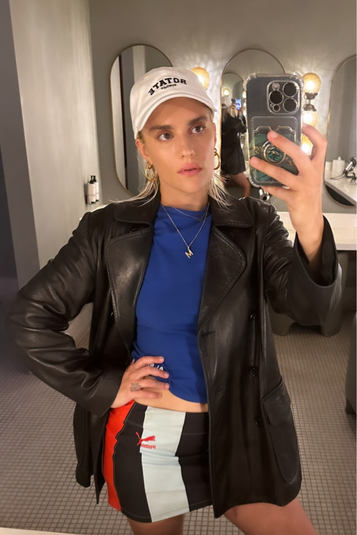 Mirror selfie 🤳 
Blue crop top, Puma skirt, vintage leather jacket, rotate cap, sustainable fashion, vintage pieces, gold jewellery 

#LTKSeasonal #LTKeurope #LTKstyletip