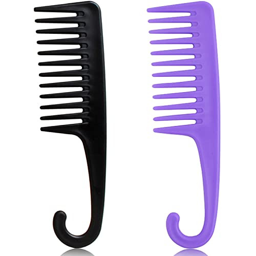 2PCS Large Wide Tooth Comb, Shower Combs with Hook for Wet Curly Hair, Premium Big Hair Brush Combs to Detangle Curls, Women Detangler Comb for Detangling Wigs, Styling Dry Thick Long Cabello | Amazon (US)