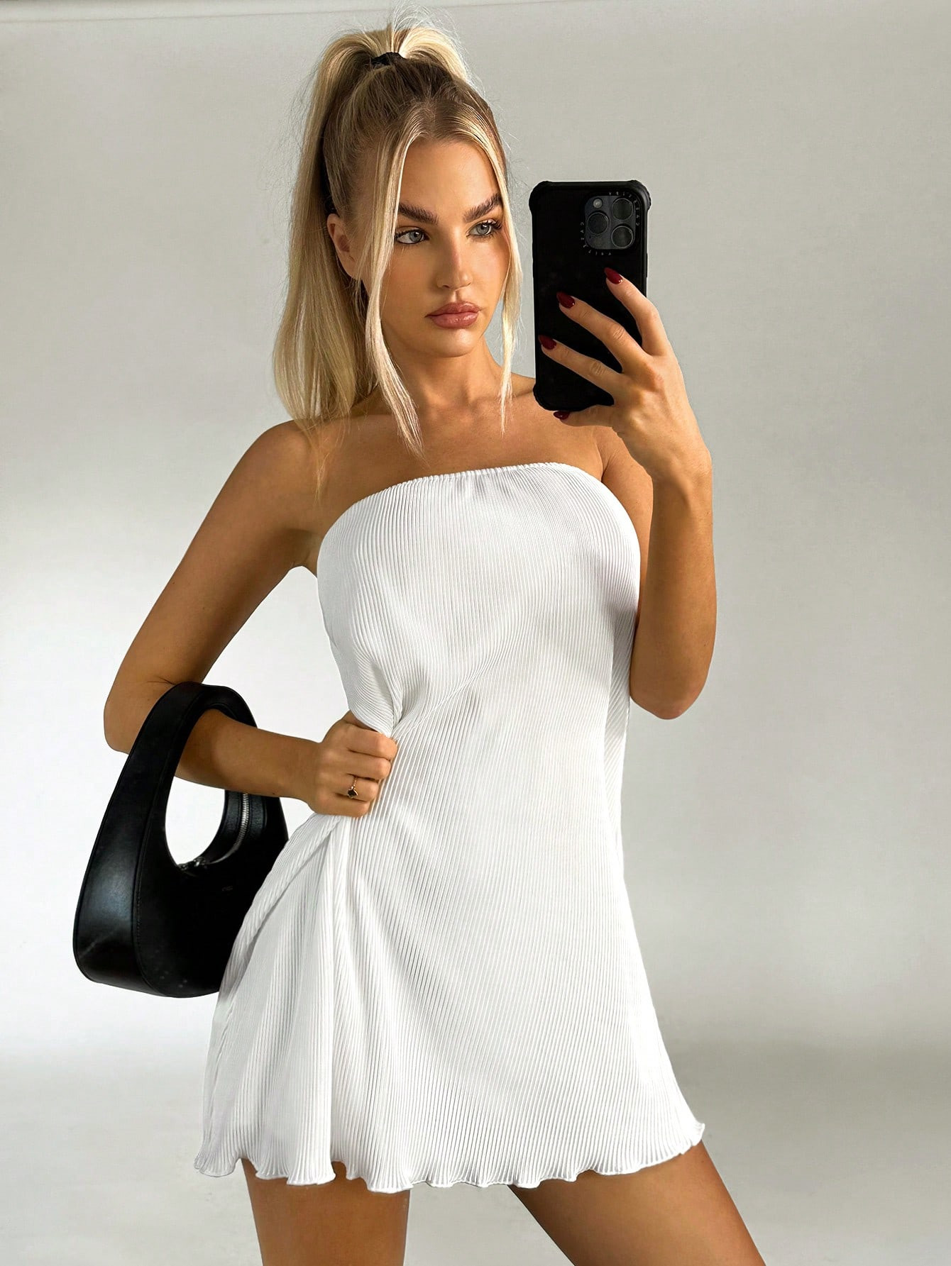 SHEIN Essnce Solid Lettuce Trim Tube Dress | SHEIN