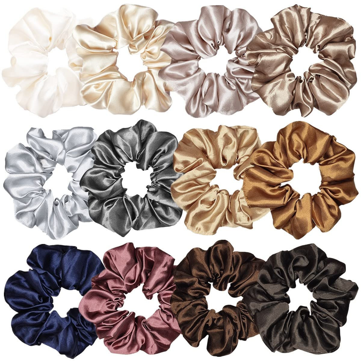 12 Pcs Satin Silk Scrunchies Soft Hair Ties Fashion Hair Bands Hair Bow Ropes Elastic Bracelets Ponytail Holders Hair Accessories for Women Girls (4.5 Inch, Assorted Multi-color) | Amazon (US)