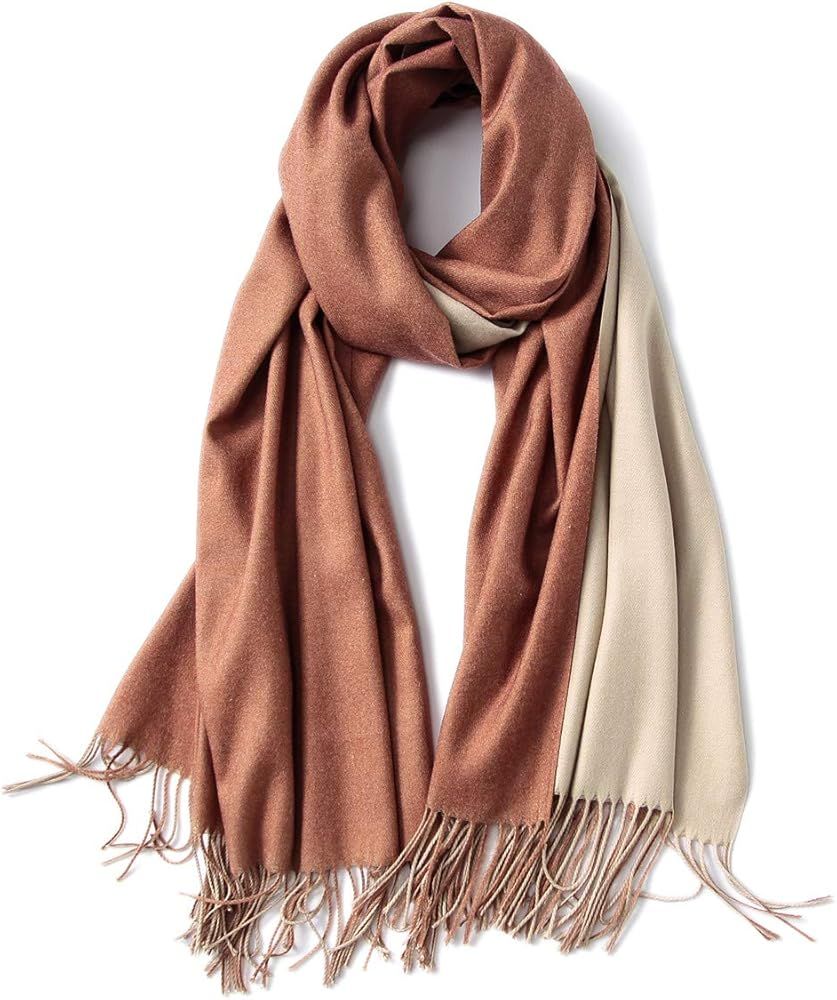 Women's Two Tone Soft Scarf Cashmere Feel Shawl Wrap Long Blanket Fall Winter Scarf for Girl | Amazon (US)