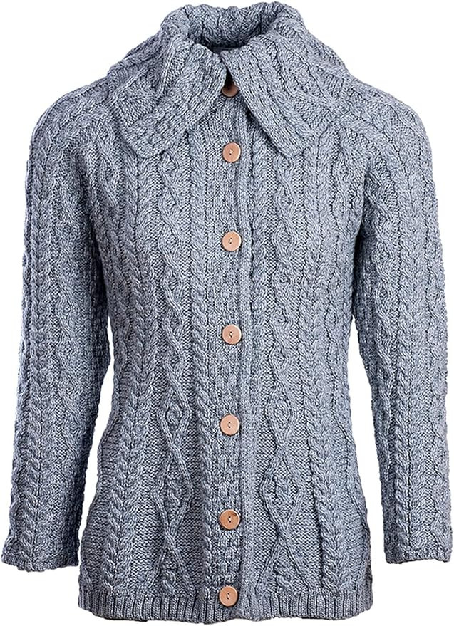Aran Woollen Mills Ladies Flared Cardigan with Diamond Stitch Pattern - 100% Supersoft Merino Woo... | Amazon (US)