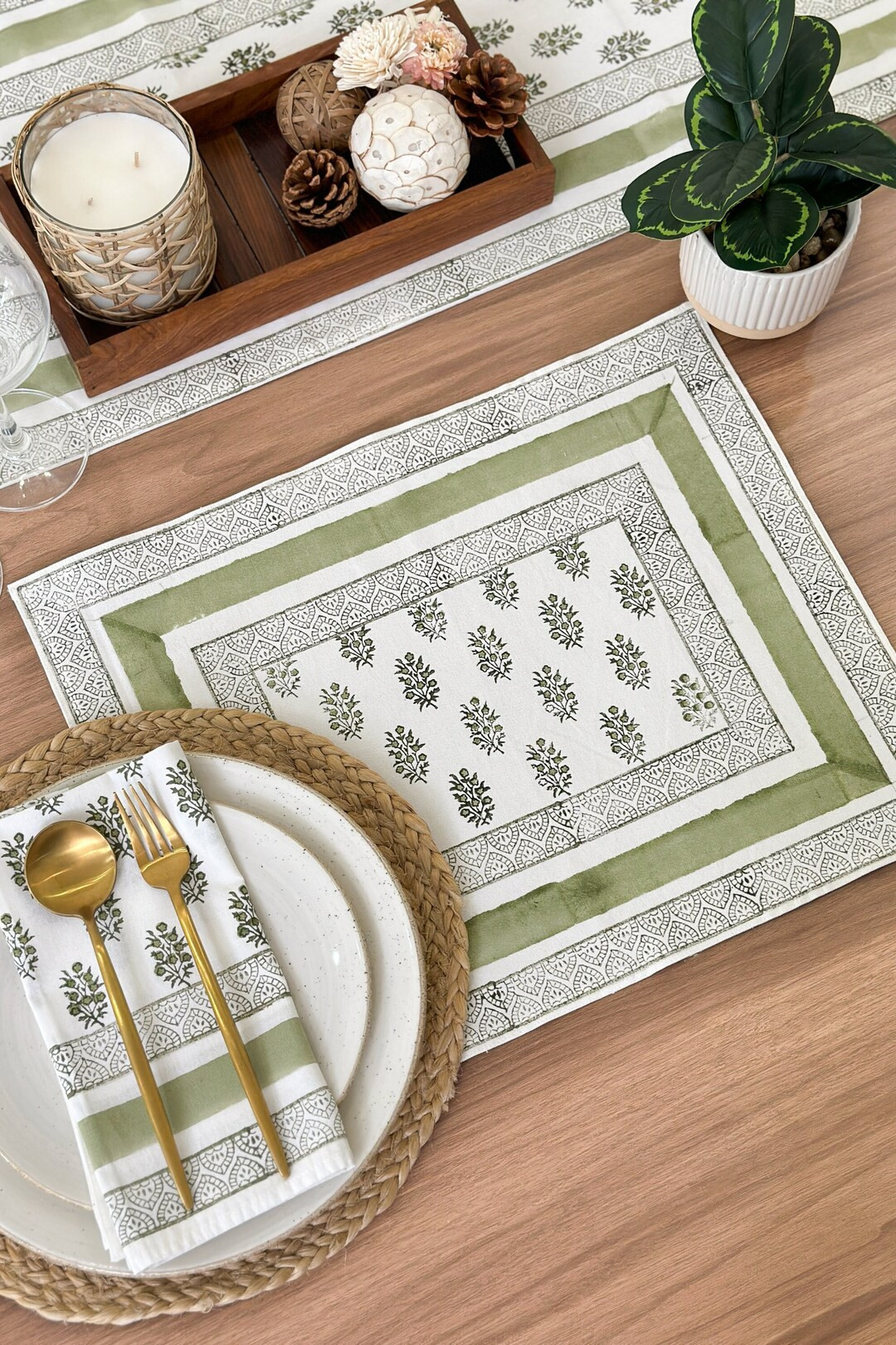 Sage Green Floral 100% Cotton Placemats for Dining Table Kitchen Wedding Everyday Use Dinner Part... | Etsy (US)