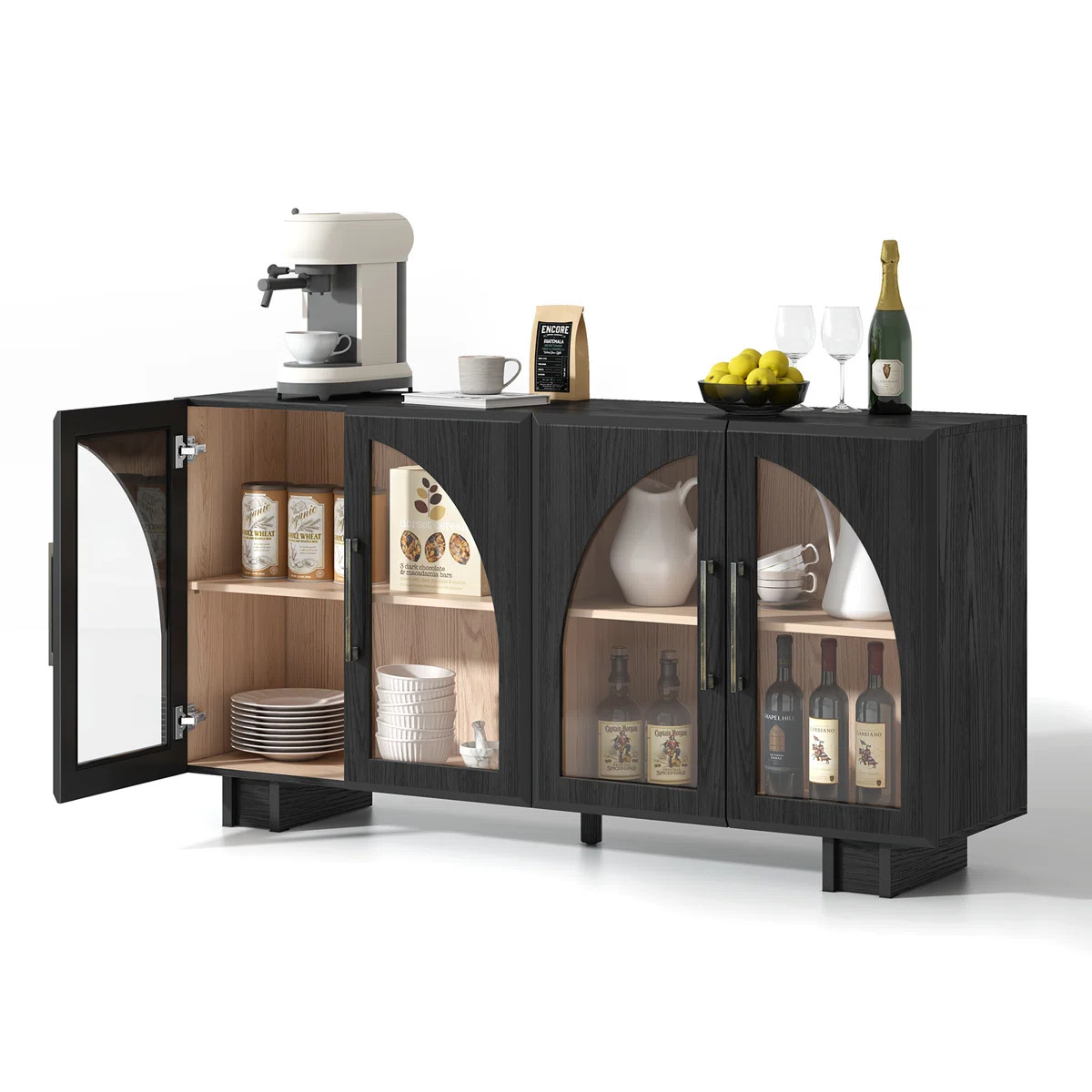 63" Sideboard Buffet Cabinet With Storage,Arched Cabinet with Adjustable Shelves,Credenzas for Li... | Wayfair North America