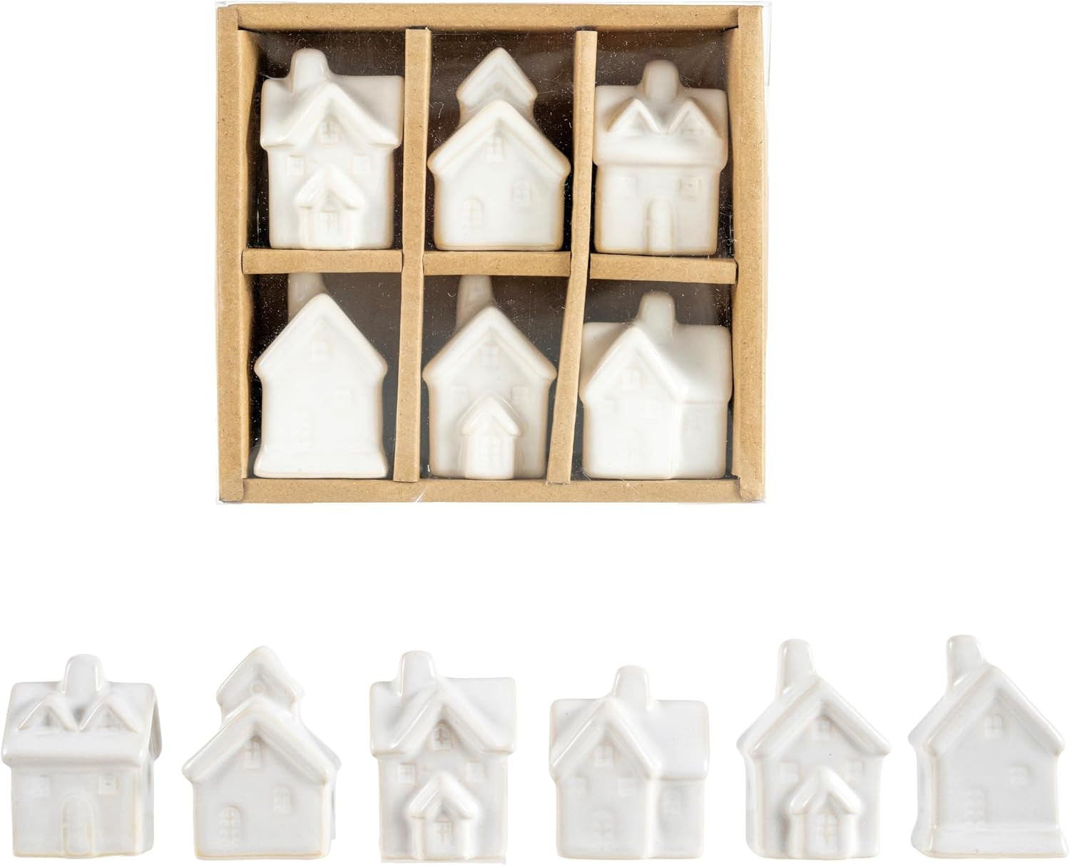 Creative Co-Op White Stoneware Village Ornament Set | Amazon (US)