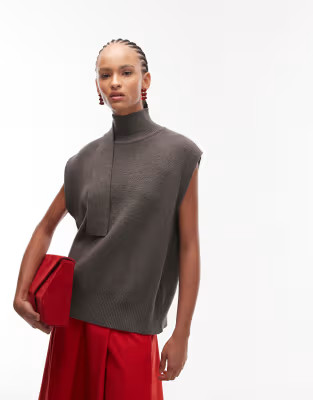 ASOS DESIGN fine knit scarf detail tank top in light grey | ASOS (Global)