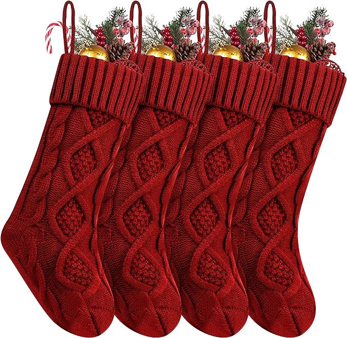 Fesciory 4 Pack Personalized Christmas Stockings 18 Inches Large Size Cable Knitted Stocking Gift... | Amazon (US)