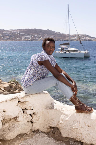 Pintuck Ruffle Top- Veranda Blue | Oliphant Design