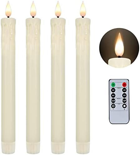 5plots 4pcs Ivory Flameless Taper Candles with Remote &Timer, Dripless LED Taper Candles, Battery... | Amazon (US)