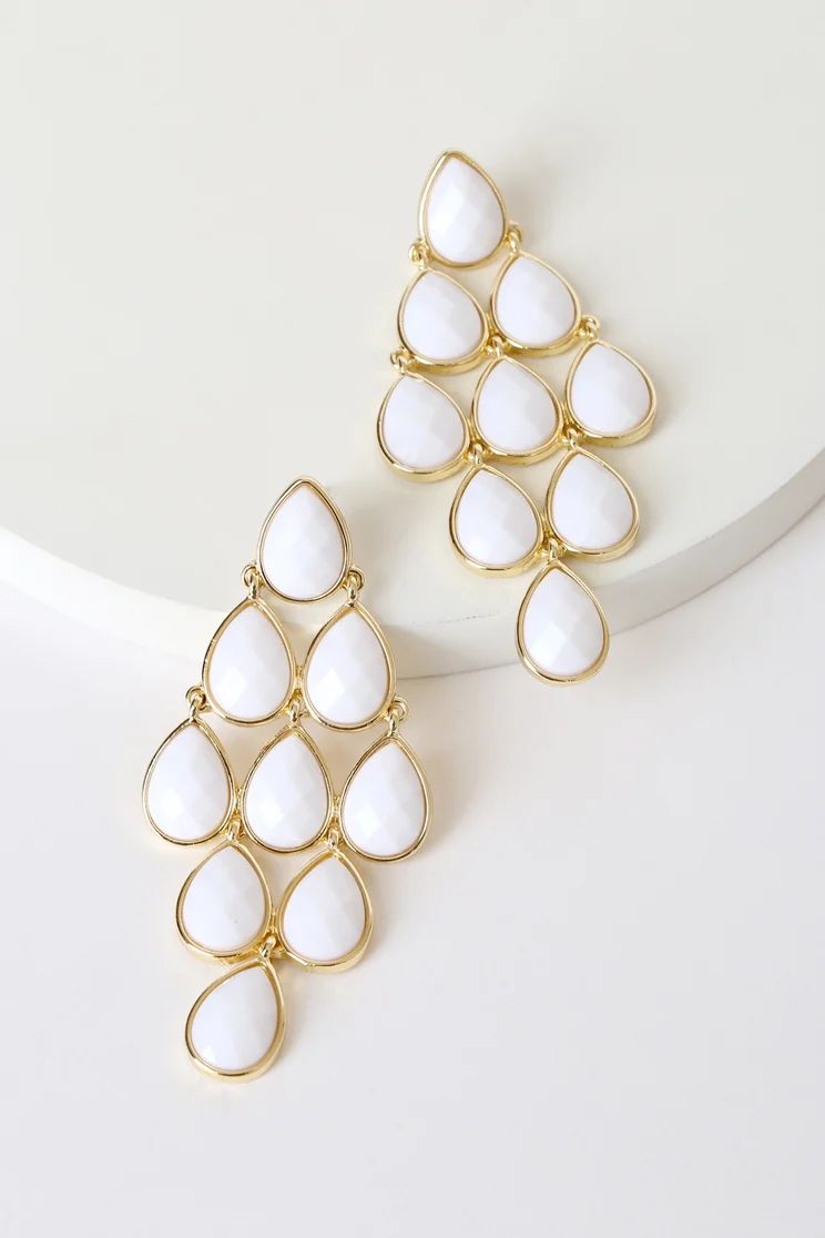 Drops of Elegance White and Gold Statement Earrings | Lulus (US)