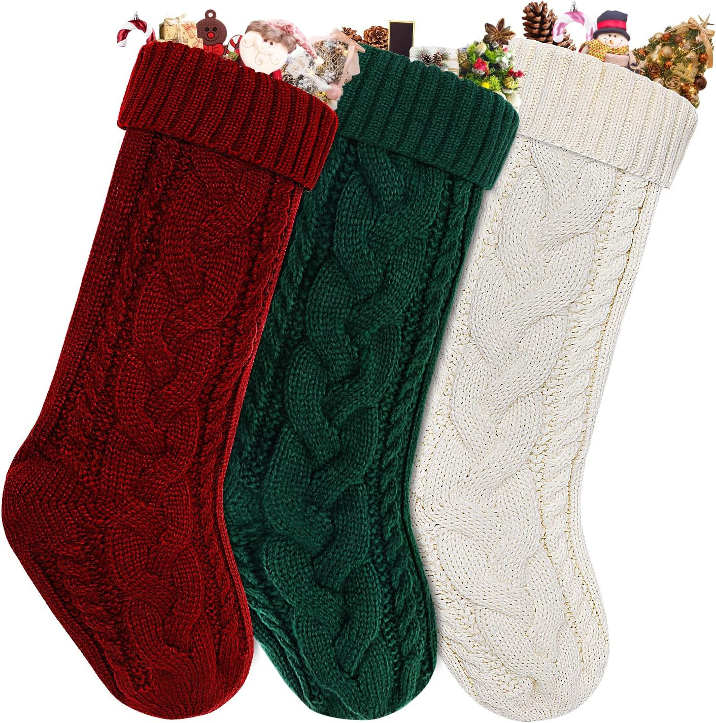 18" Large Size Cable Knit Christmas Stockings,Unique Xmas Stocking Decorations for Family Holiday... | Amazon (US)
