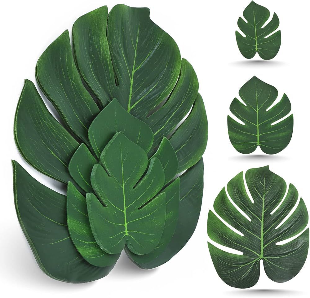 CEWOR 80pcs Artificial Palm Leaves, Tropical Fake Monstera Leaves for Table and Wall Decorations,... | Amazon (US)