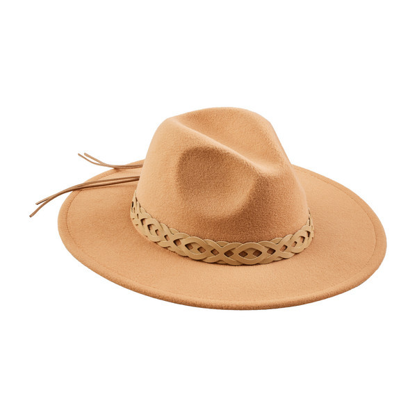Mud Pie Tan Leather Trim Fedora Hat | 100% Polyester | Mud Pie