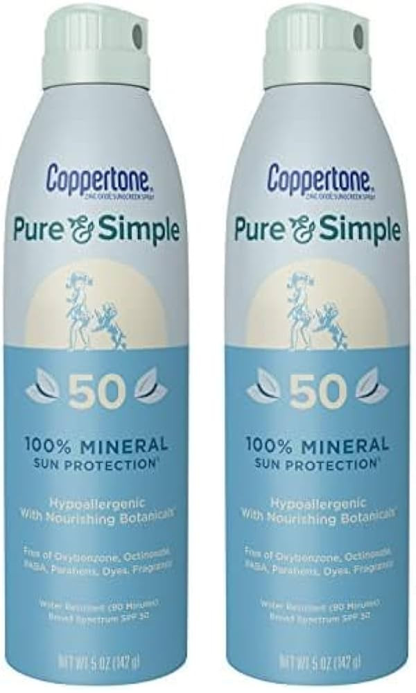 Coppertone Pure and Simple Zinc Oxide Mineral Sunscreen Spray SPF 50, Water Resistant, Broad Spec... | Amazon (US)