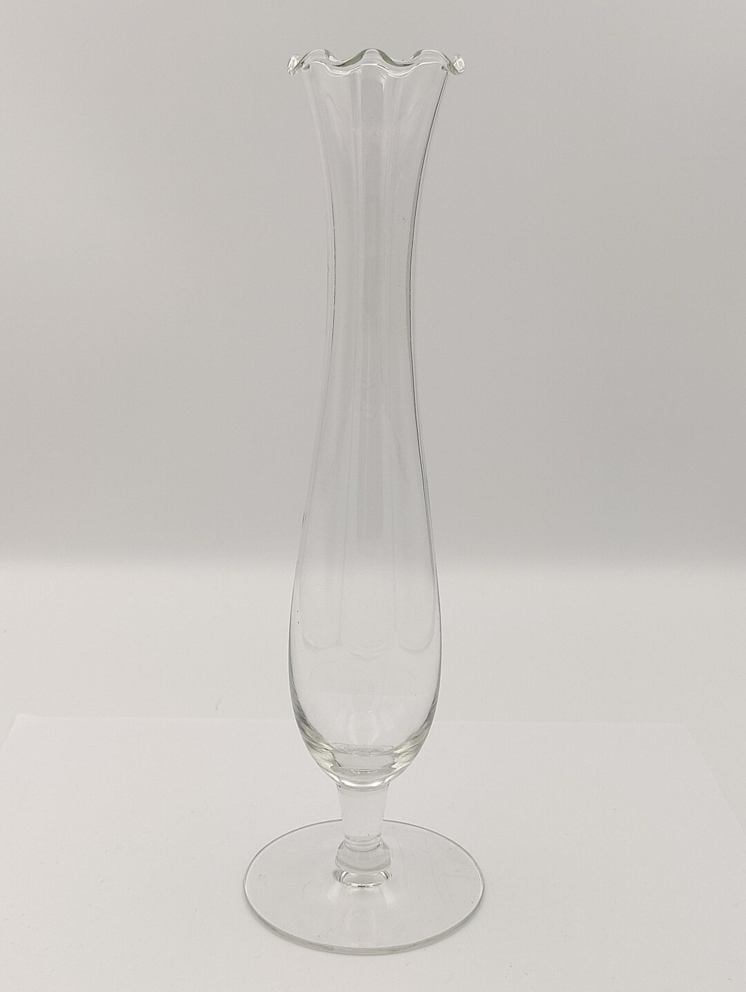 Clear Cylindrical Glass Flower Bud Vase With Serpentine Edge Vintage Tall 10.5" - Etsy | Etsy (US)