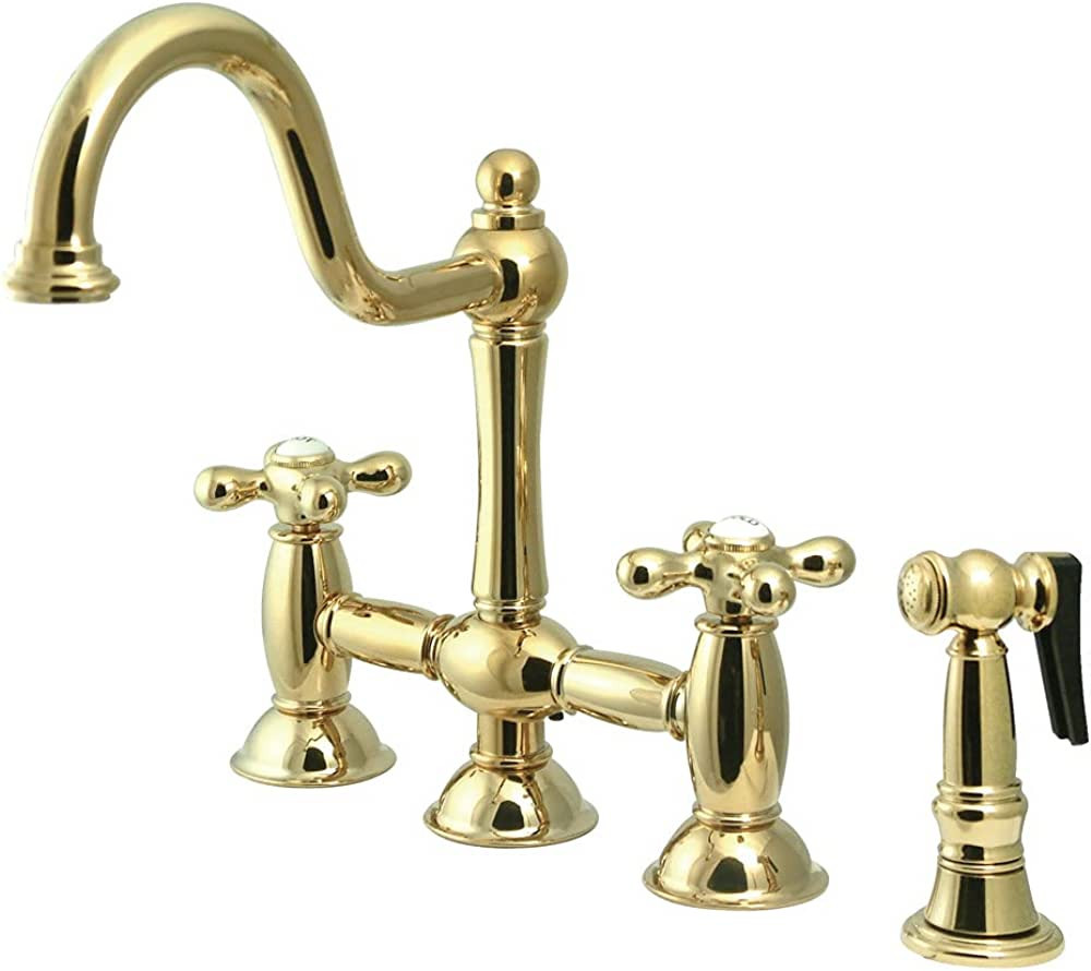 Kingston Brass KS3792AXBS Restoration Bridge Kitchen Faucet, 9", Polished Brass | Amazon (US)