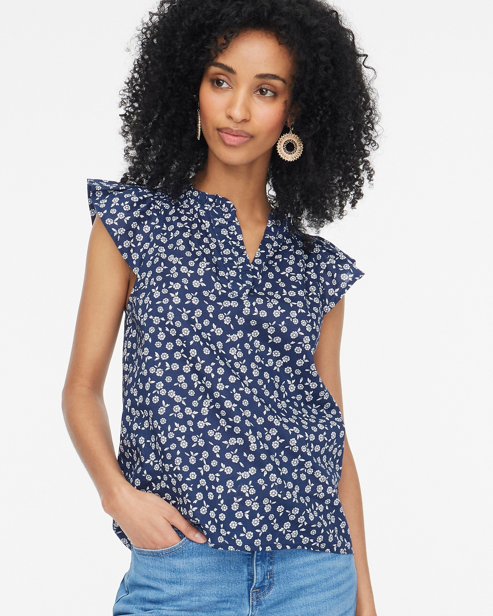 Printed flutter-sleeve top | J.Crew Factory