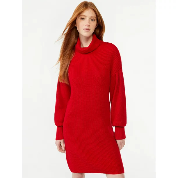 Free Assembly Women's Cowl Neck Pleated Shoulder Sweater Mini Dress - Walmart.com | Walmart (US)