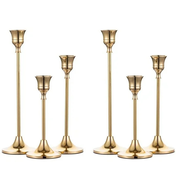 Nuptio 2 Sets(6 Pcs) Brass Gold Metal Taper Candle Holders Candlestick Holders | Walmart (US)