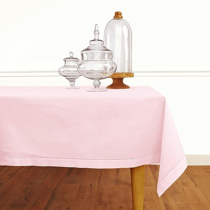 Solino Home Pink Tablecloth – Cotton Linen Hemstitch Tablecloth 58 x 104 Inch – Machine Washa... | Amazon (US)