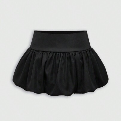 Y2K Bubble Girl Casual Versatile Low-Waisted Mini Bubble Black Skirt For Women, Autumn & Winter - Can Be Paired With Outerwear Or Hoodies | SHEIN