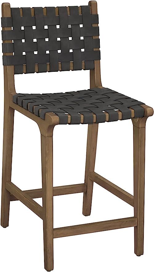 Ball & Cast Faux Leather Woven Counter Stool Kitchen Island Wooden Bar Stools, 24 inch Seat Heigh... | Amazon (US)
