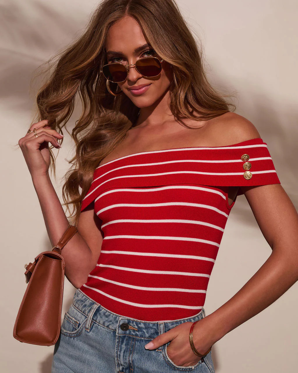 Strawberry Tide Striped Off The Shoulder Top | VICI