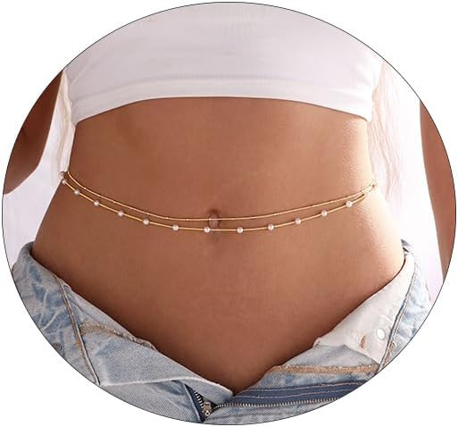 2PCS 18K Gold Plated Waist Chains for Women Layered Belly Chain for The Waist Adjustable Multilay... | Amazon (US)