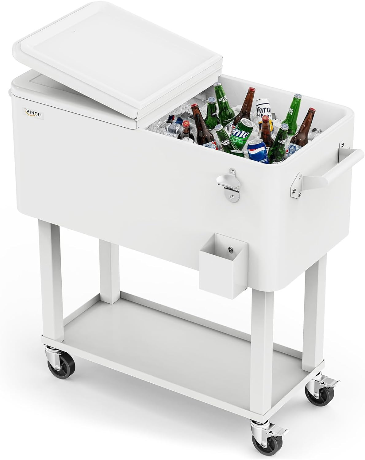 VINGLI 80 Quart Rolling Ice Chest, Portable Patio Party Bar Drink Cooler Cart, with Shelf, Bevera... | Amazon (US)