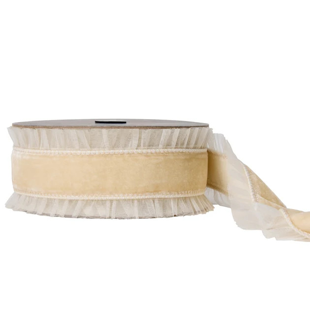 Ruffled Velvet Ribbon - Cream | Cailini Coastal
