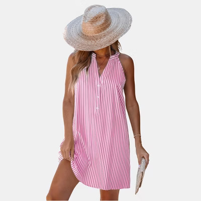 Women's Striped Button Down Shirt Dress - Cupshe-S-Pink | Target