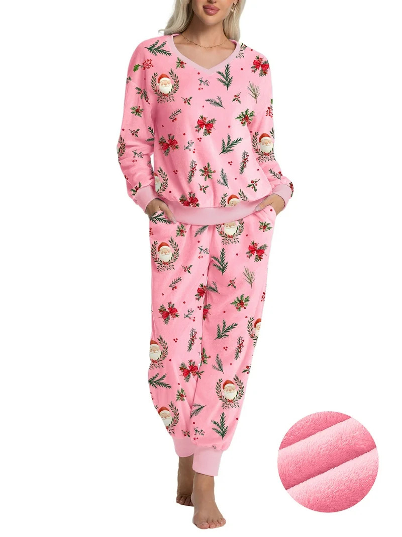 DAKIMOE Womens Pajamas Set Velvet Long Sleeve Christmas Pjs Soft Lounge Set 2 Piece Velour Lounge... | Walmart (US)