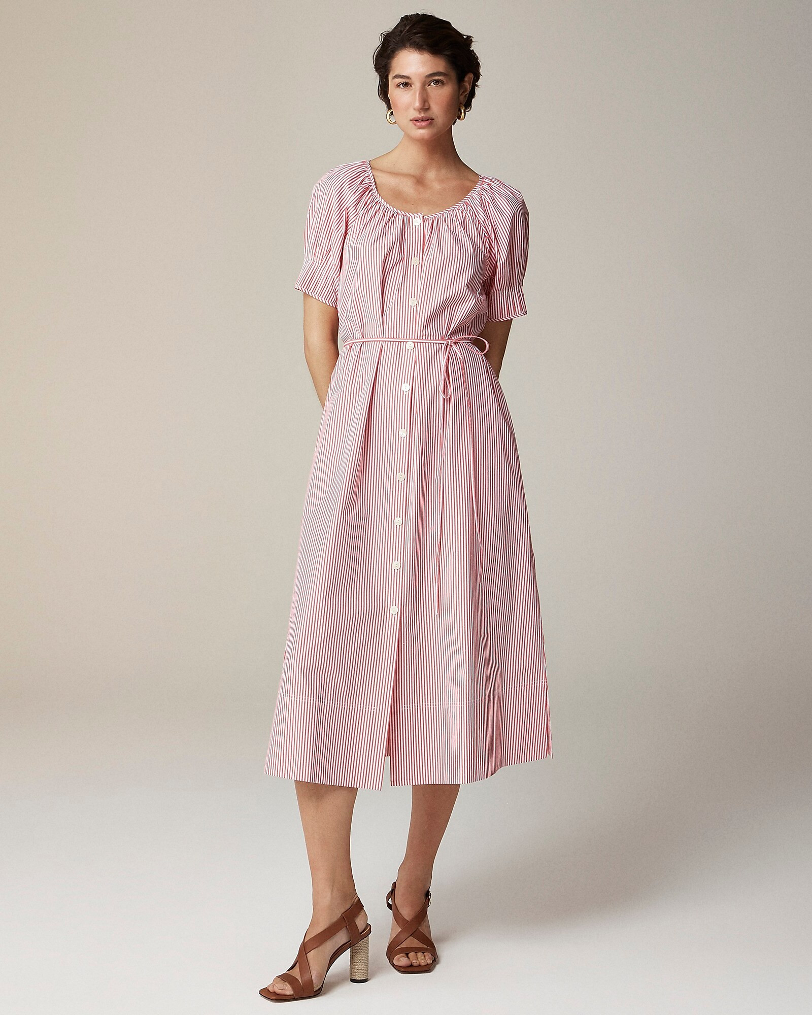 Button-up midi dress in striped cotton poplin | J. Crew US