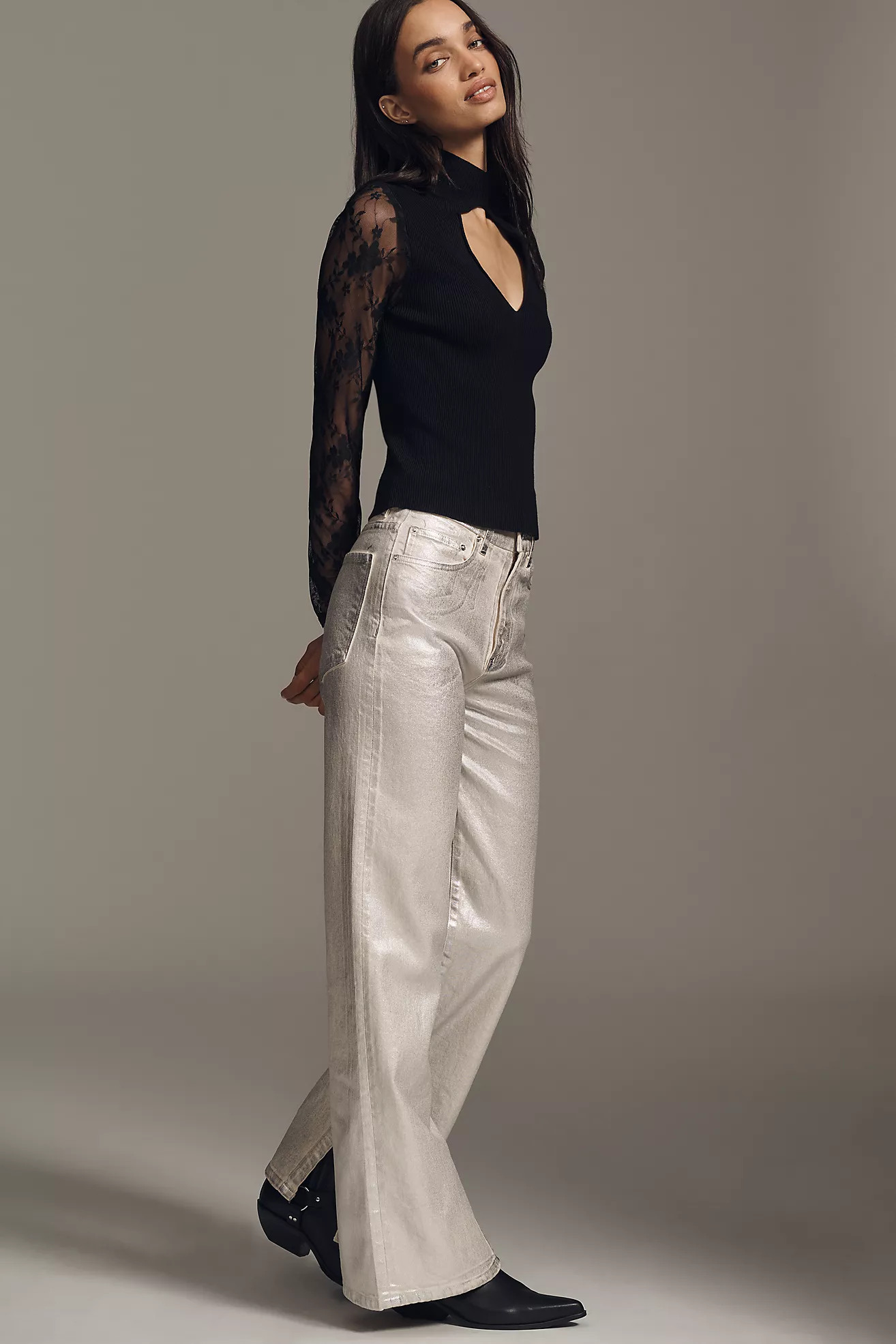 Pilcro Long-Sleeve Keyhole Lace Top | Anthropologie (US)