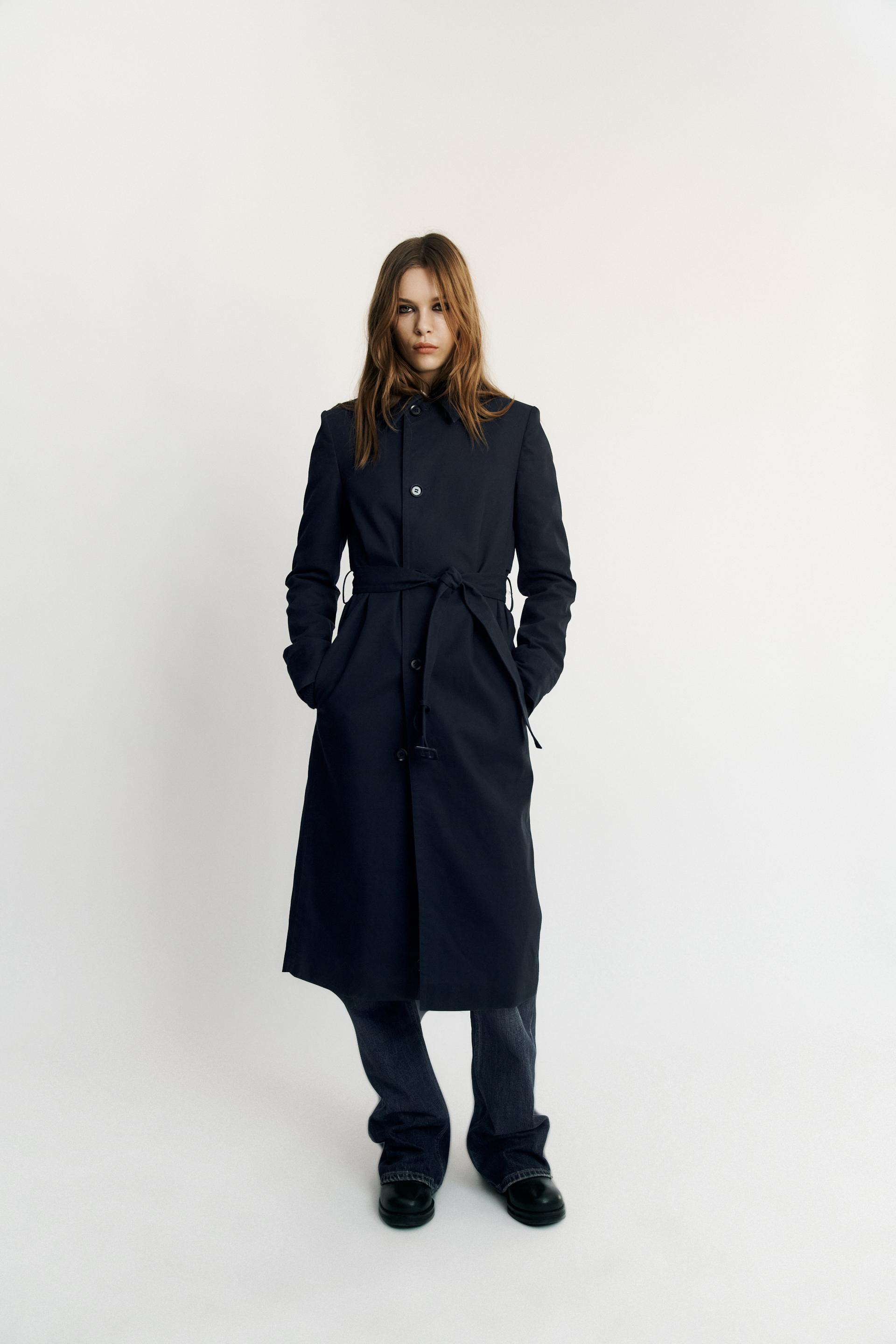 Zara - 100% Cotton Trench Coat - Navy Blue - Xl - Woman | Zara US