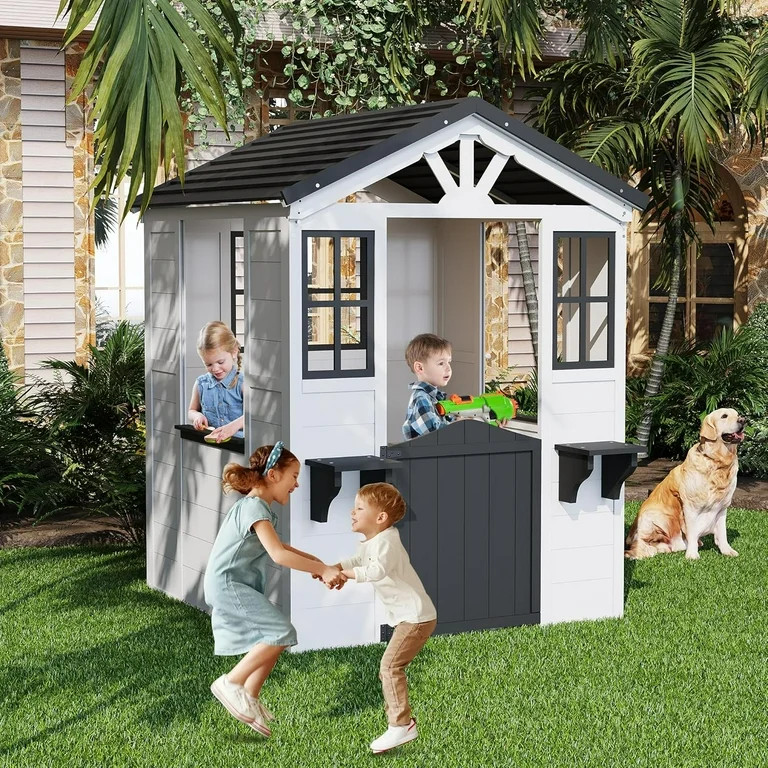 Roromall Kids Play House, Wooden Play House, Cedar Wooden Outdoor Cottage, Playhouse Vinyl Roof w... | Walmart (US)