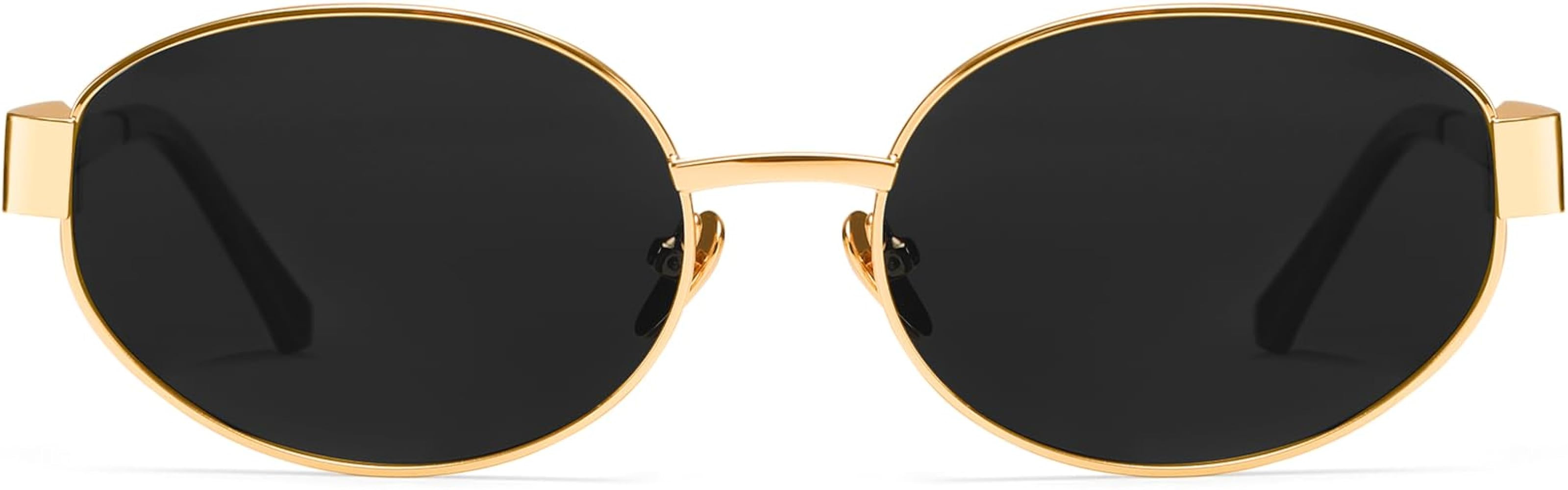 Dollger Trendy Polarized Oval Sunglasses for Women Men Retro Y2k Small Oval Gold Frame Shades | Amazon (US)