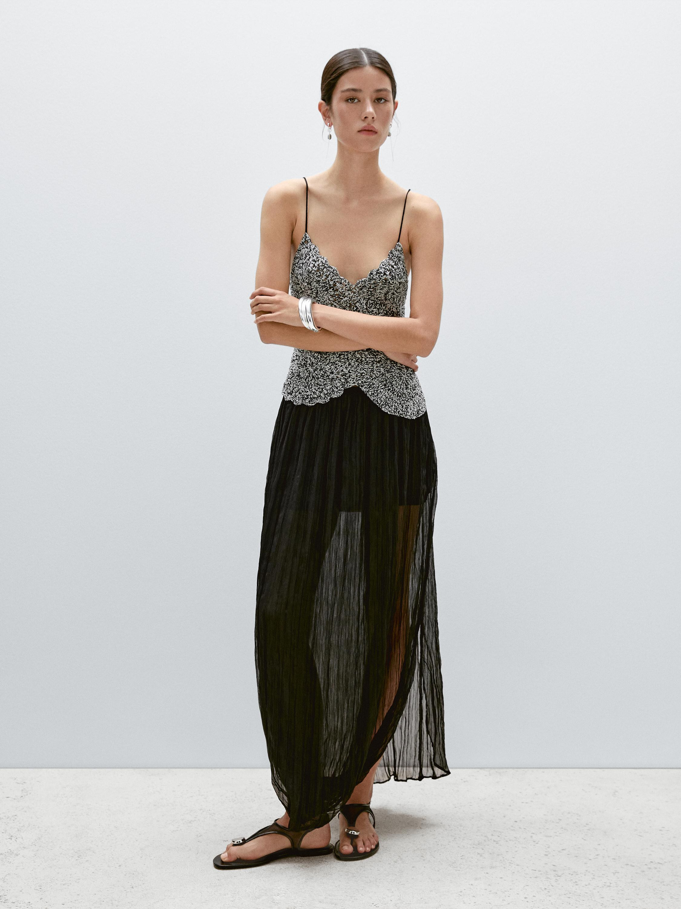 Mouliné crochet knit top | Massimo Dutti UK