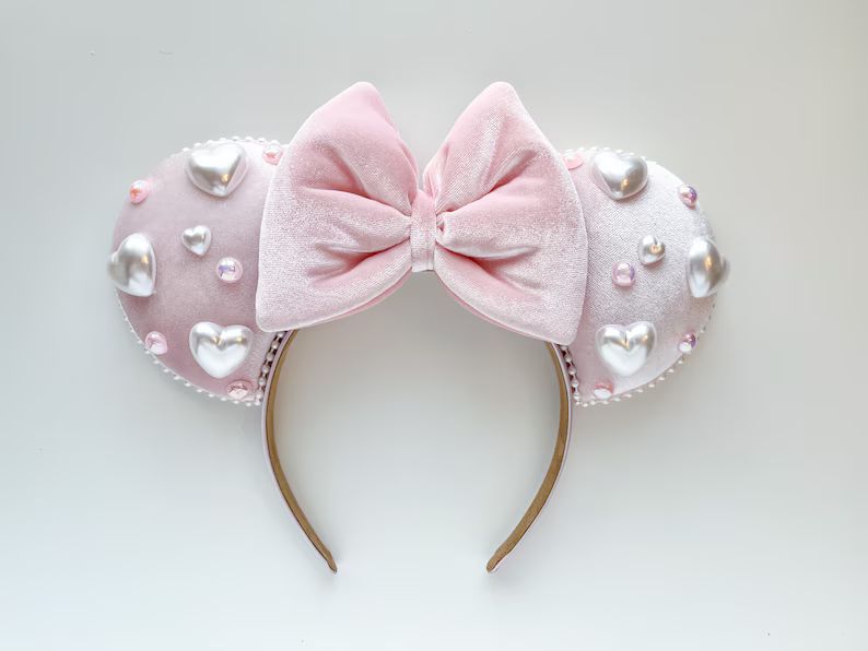 Valentines Day Pearl Heart Velvet Inspired Mouse Ears Mickey Ears Headband - Etsy | Etsy (US)