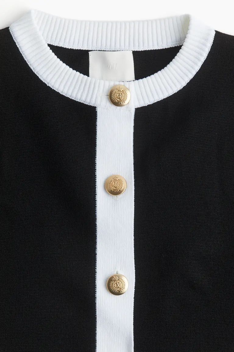 Short-sleeved cardigan - Black/White - Ladies | H&M GB | H&M (UK, MY, IN, SG, PH, TW, HK)