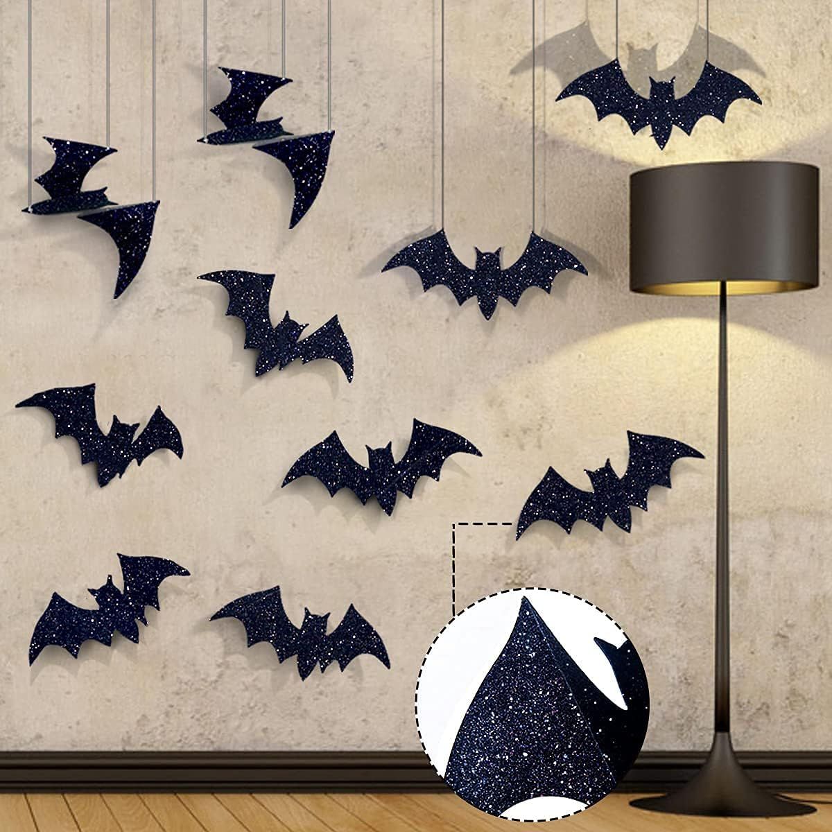 Pawliss Halloween Decorations, 10 Pcs Hanging 3D Bats and Wall Decals Window Stickers, Large Bat ... | Amazon (US)