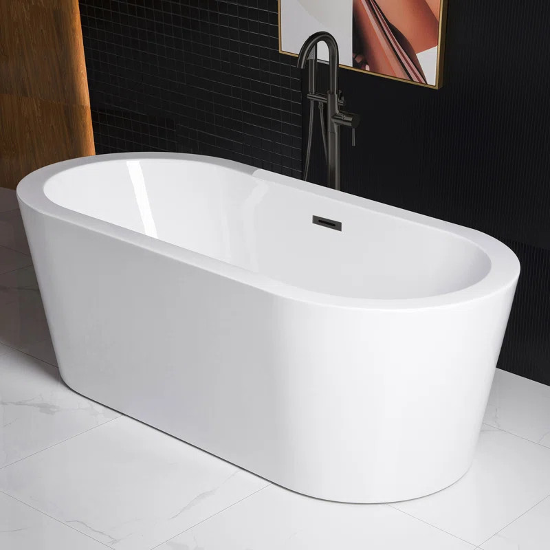 B0002 -MB-Drain &O 66.38'' x 31.75'' Freestanding Soaking Acrylic Bathtub | Wayfair North America