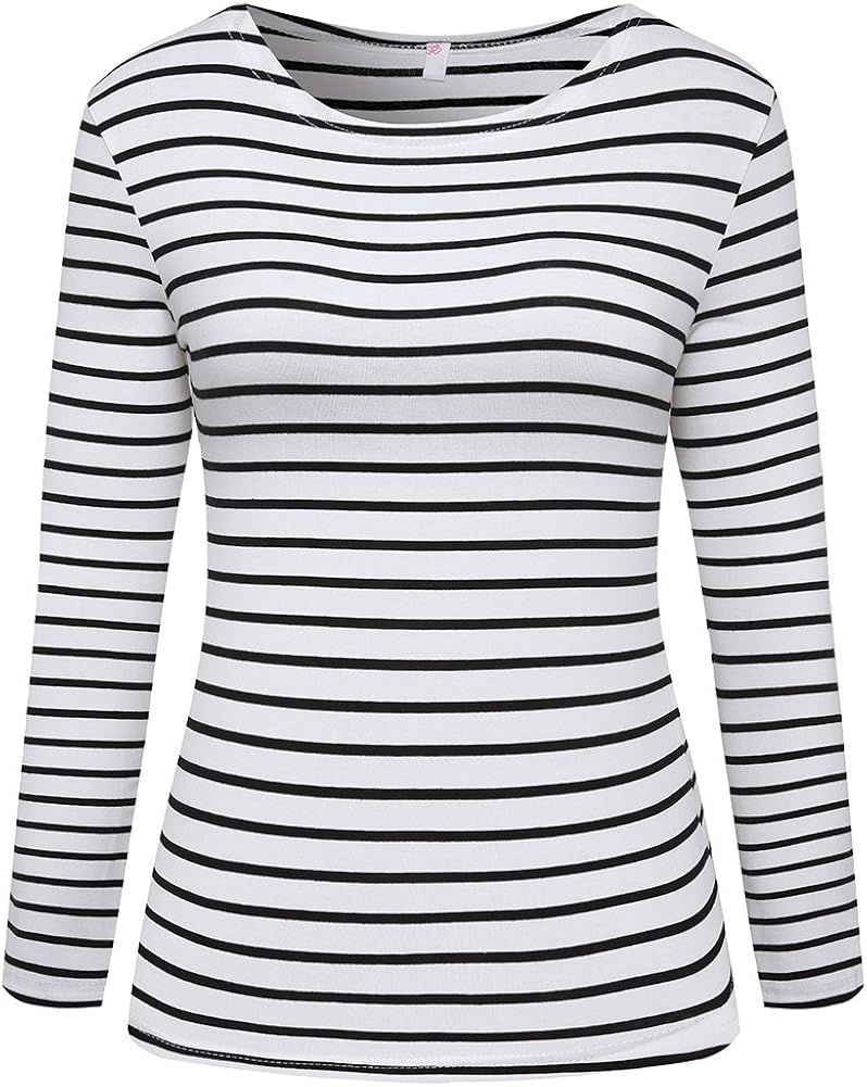 Women's Long Sleeve Striped T-Shirt Tee Shirt Tops Slim Fit Blouses | Amazon (US)