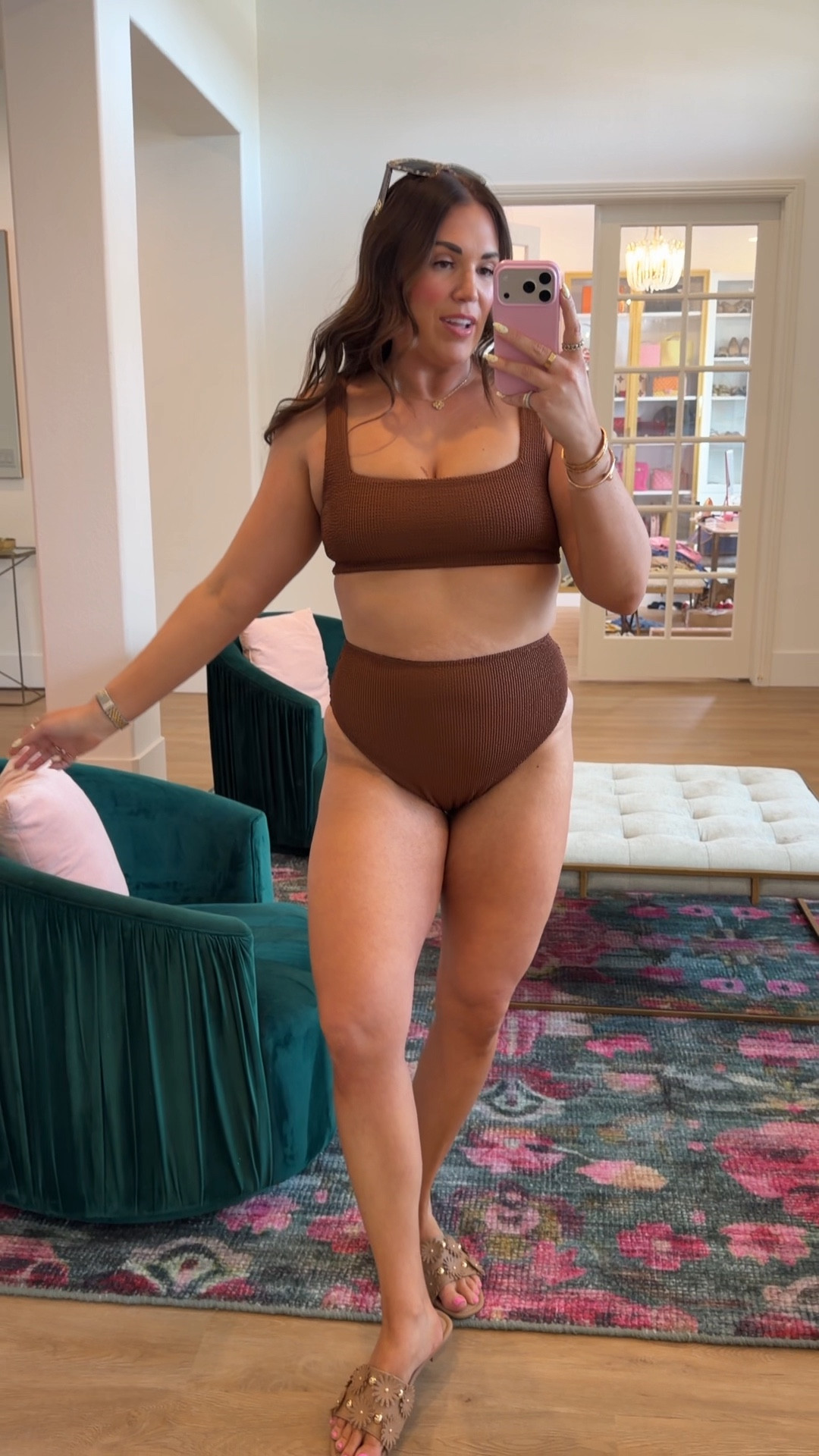 curvy midsize swim look for spring break! in the size large in top and bottom chocolate brown scrunch! 🤎 in the l/xl in sarong 

#LTKSwim #LTKMidsize #LTKSeasonal