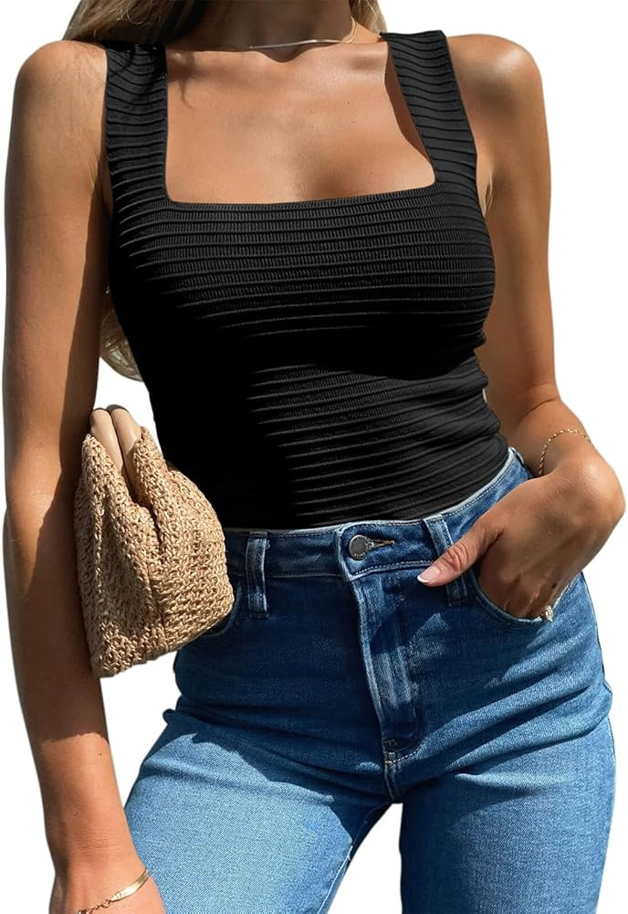 BZB Womens Ribbed Tank Tops 2025 Summer Sleeveless Square Neck Shirts Casual Slim Fitted Knit Shi... | Amazon (US)