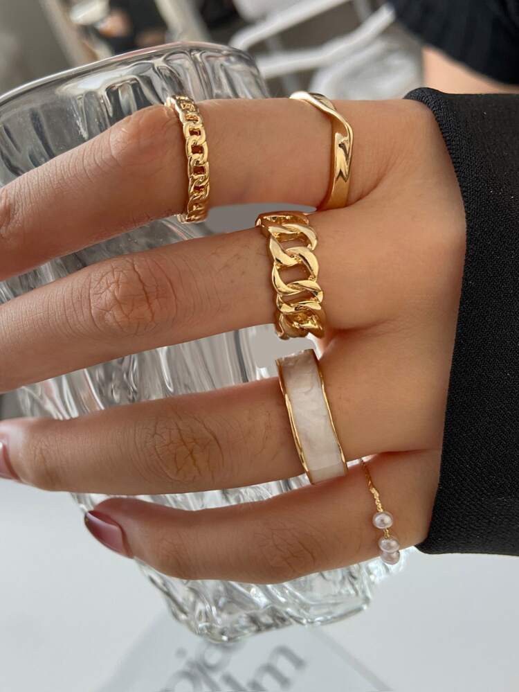 5pcs Faux Pearl Decor Ring | SHEIN