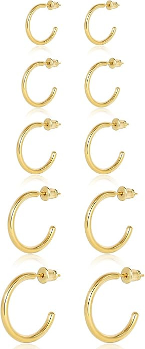 Minimalist Hoops for Women - 14K Gold Open Huggie Hoop Earrings, Hypoallergenic Tiny Hoops in Gol... | Amazon (US)